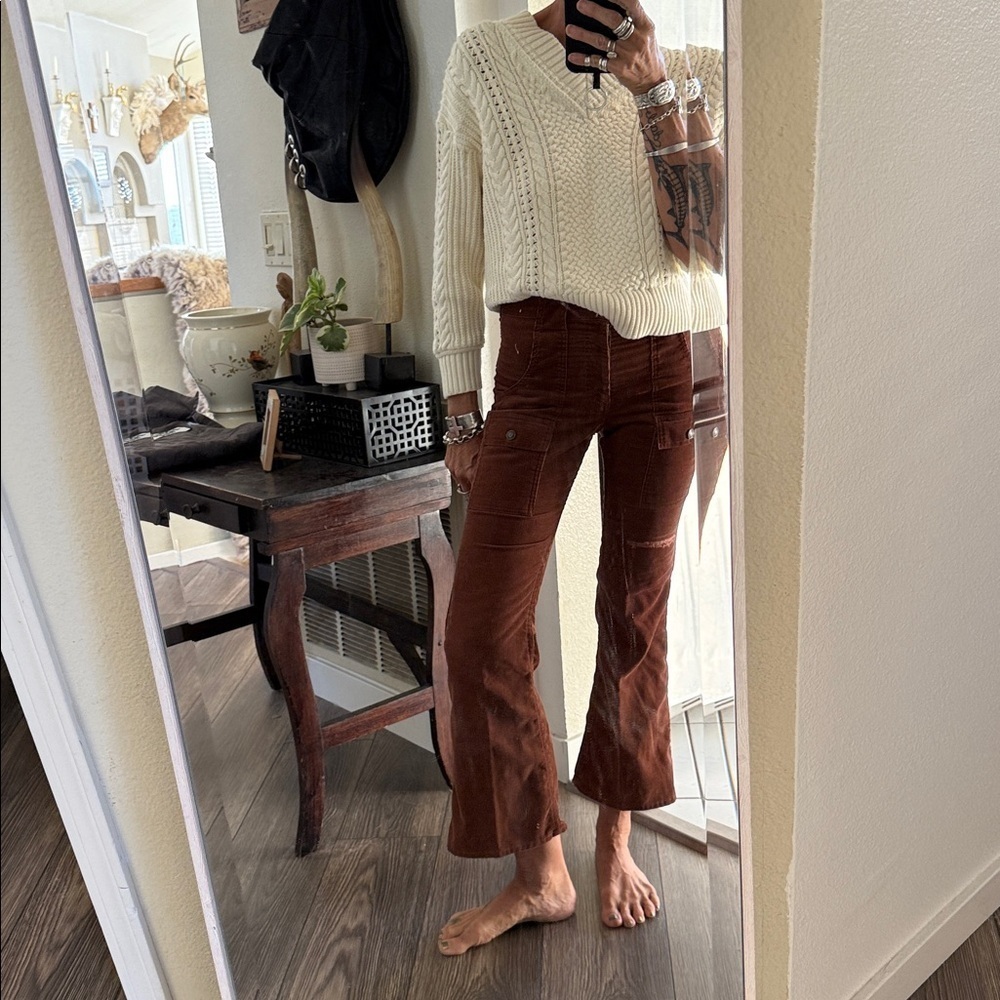 Vintage 1970s Levi’s Brown Corduroy Cargo Flare Pants High Rise